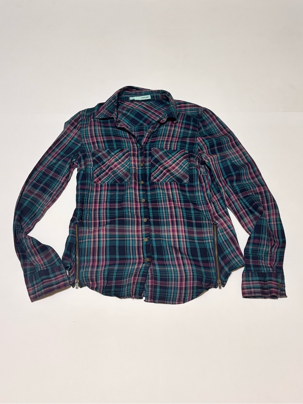 Maurices Teal & Pink Plaid Button-Down Shirt